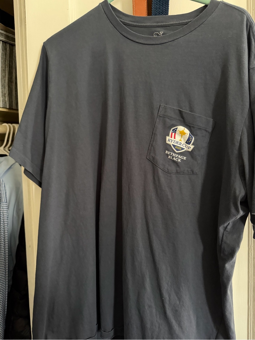 Vineyard Vines Navy Short Sleeve Pocket Tee with Ryder Cup Patch